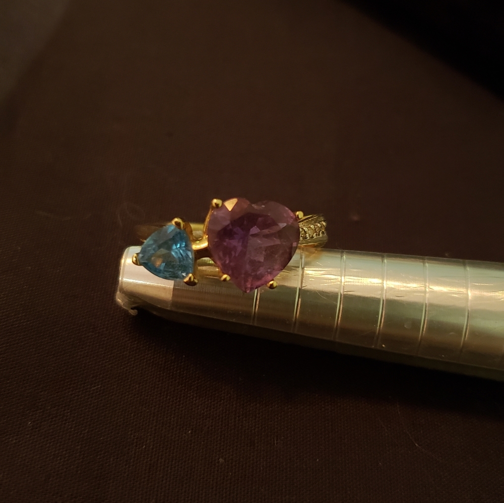 Mei stamped 10K amethyst topaz and diamond ring - Picture 4 of 9